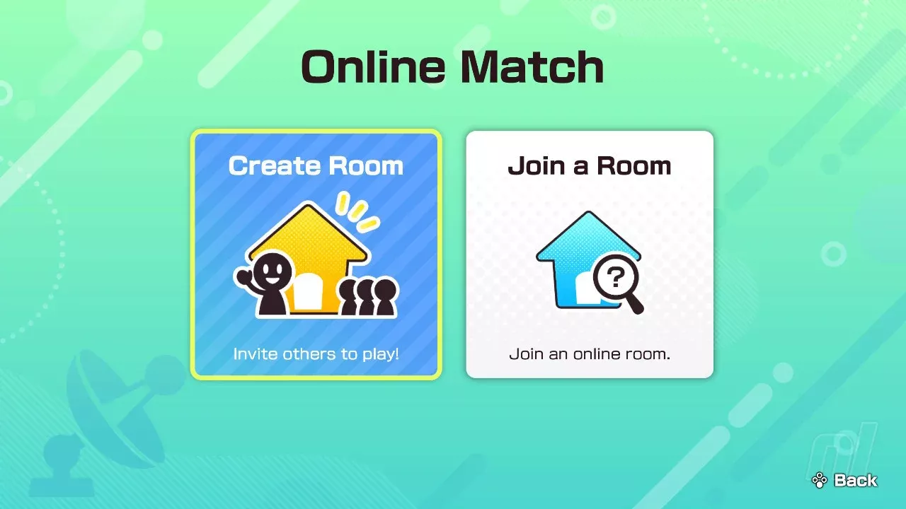 Screenshot van het online match-menu in Super Mario Party Jamboree